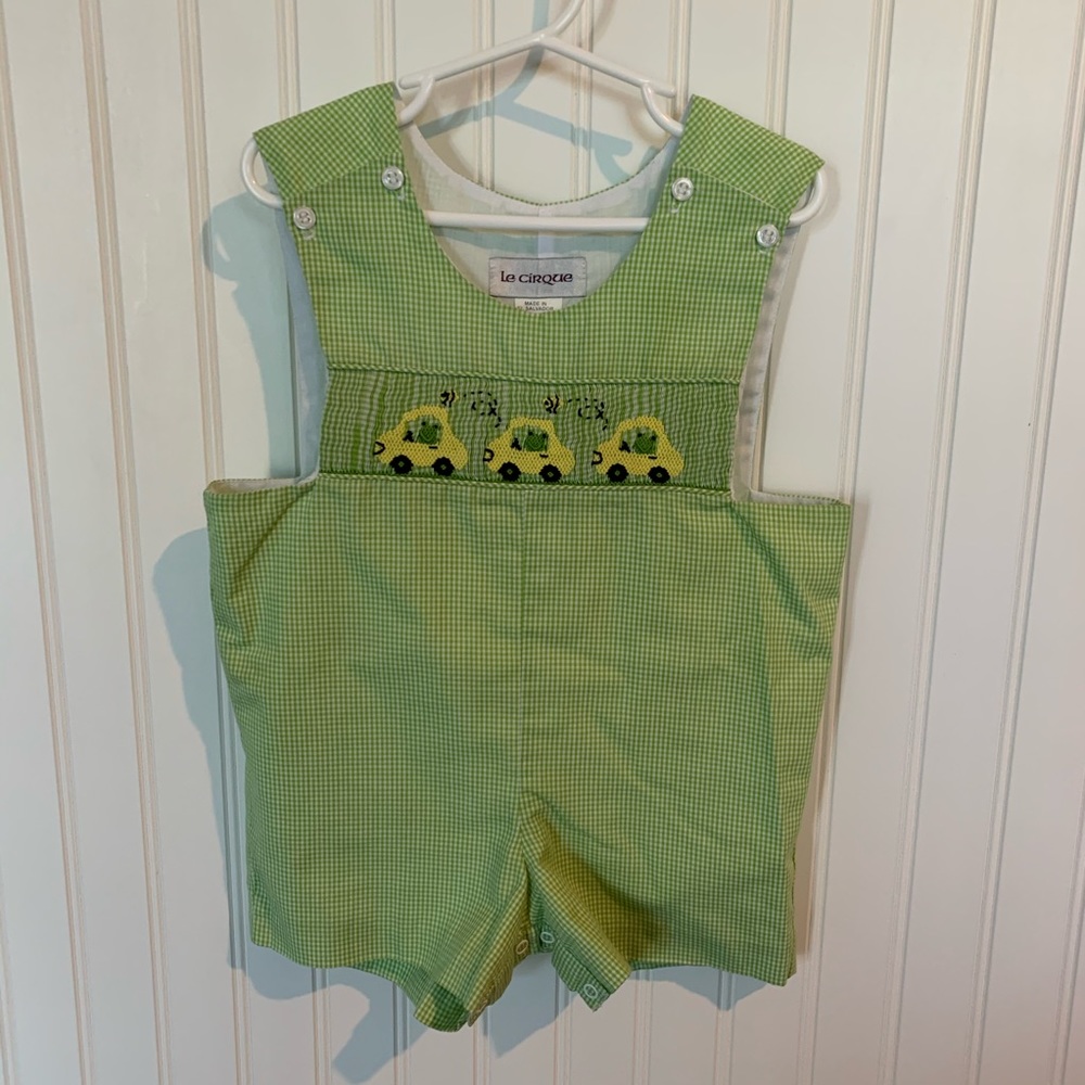 Le Cirque Boys Smocked Shortall Romper Cars Frogs